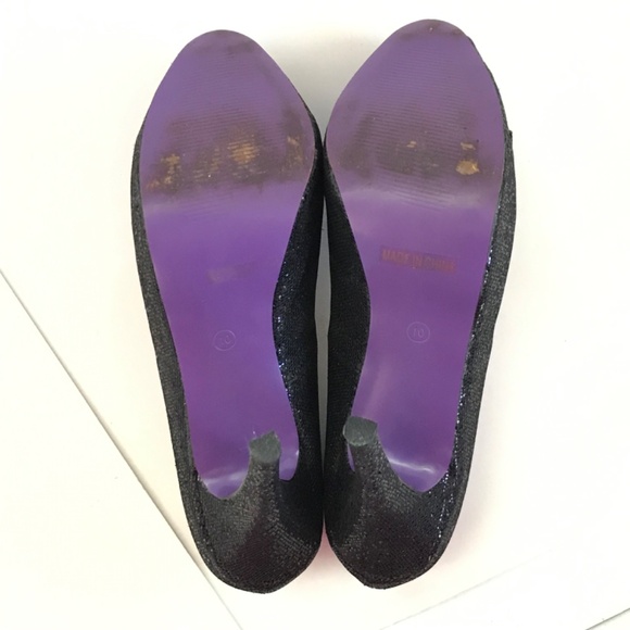 JUST FAB Stilettos Heels Peep Toe Black Pumps Shimmer Party Women’s Size 10 - Picture 14 of 16